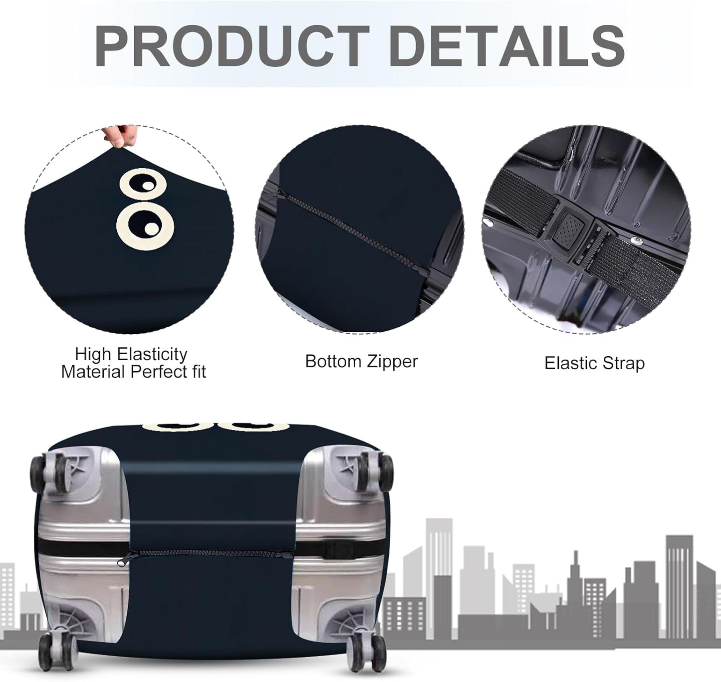 ANNA QUEEN Navy Blue Cartoon Eyes Luggage Cover, Funny Suitcase Protector for 28-30 Inch Luggage, Stretchable & Washable Travel Cover, Cute, Durable & Easy to Spot