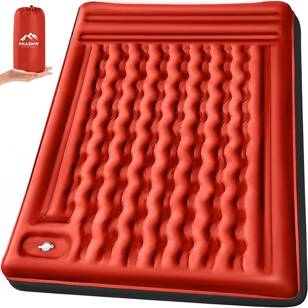 Double Sleeping Pad Camping, Self Inflating 6'' Extra-Thick 2 Person Pillow Built-in Foot Pump Waterproof Inflatable Sleeping Mat Backpacking, Tent, Hiking, Portable Camping Pad (Orange-Black)