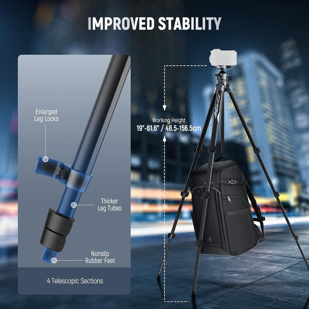NEEWER LITETRIP LT07 61" Aluminum Travel Tripod Stand for Camera with Pan Tilt Low Profile Ball Head, Arca QR Plate Compatible with Peak Design Tripod Plate V3, Dual Center Axis, Max Load 22lb
