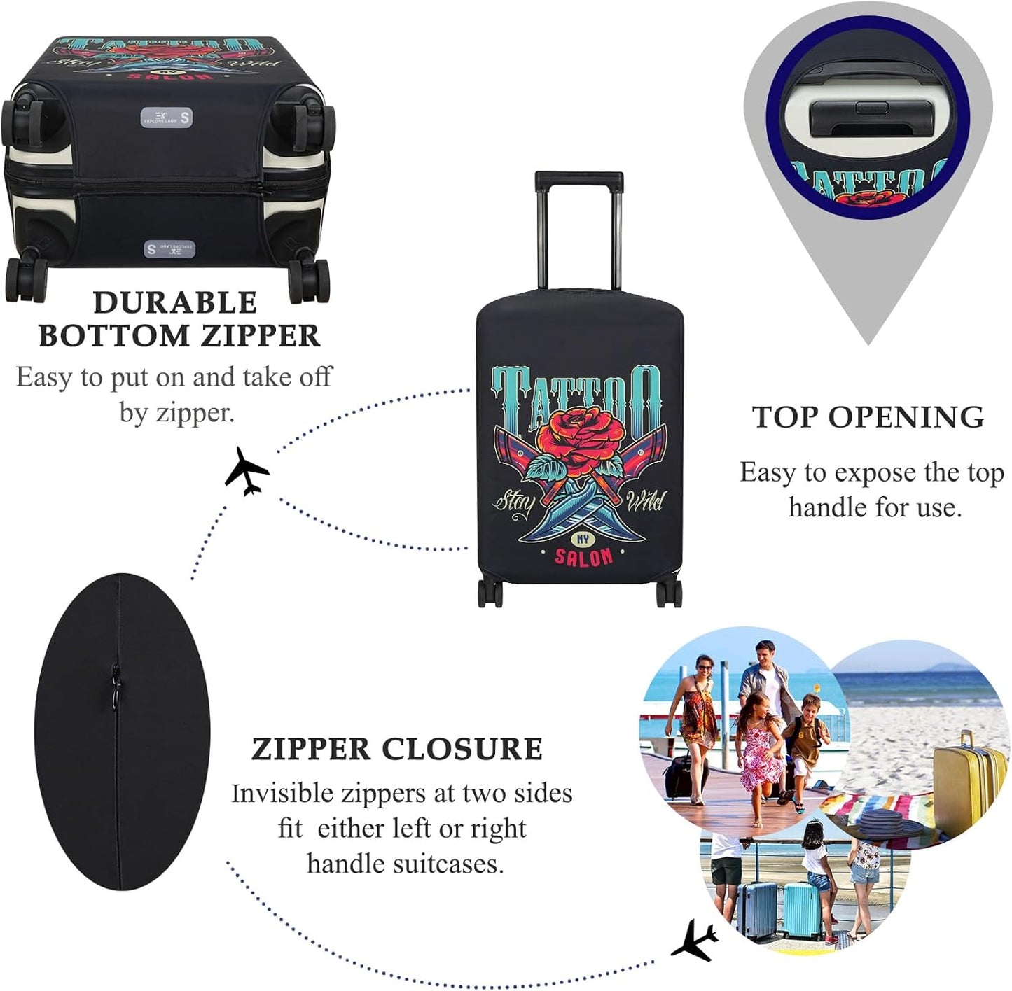 Explore Land Travel Luggage Cover Suitcase Protector Fits 27-30 Inch Case (Blade Rose, L)