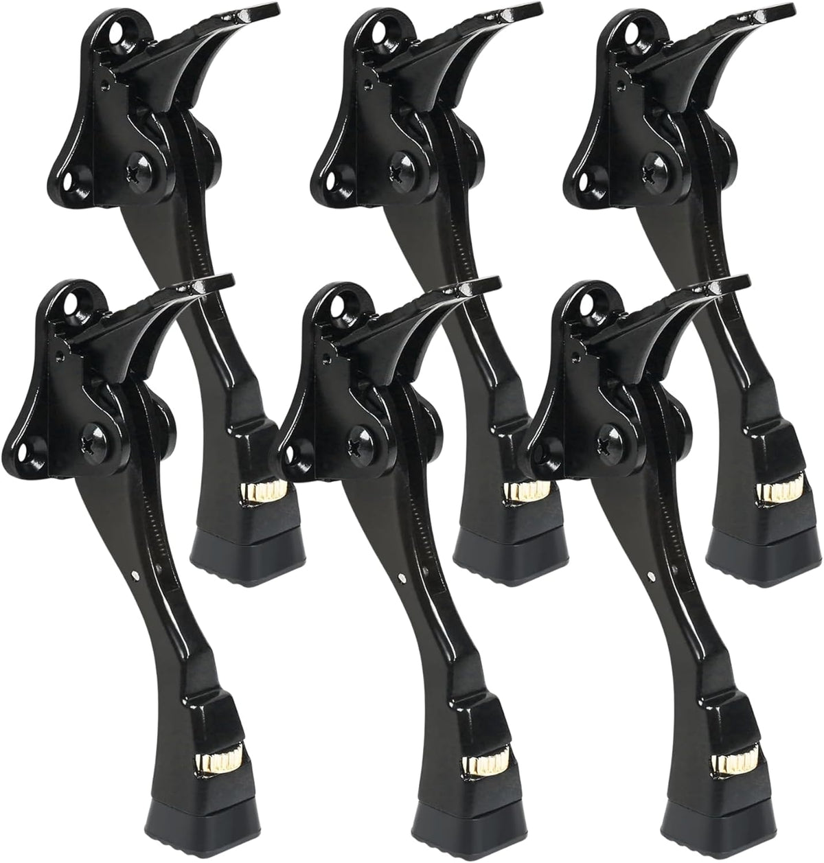 6 Packs Black Door Stops, Heavy Duty Kickdown Door Stopper, One Touch Adjustable Kickdown Door Stop for Heavy Doors, 4 in Metal Door Kickstand with Rubber Tip & Wall Protectors for Wide Doors