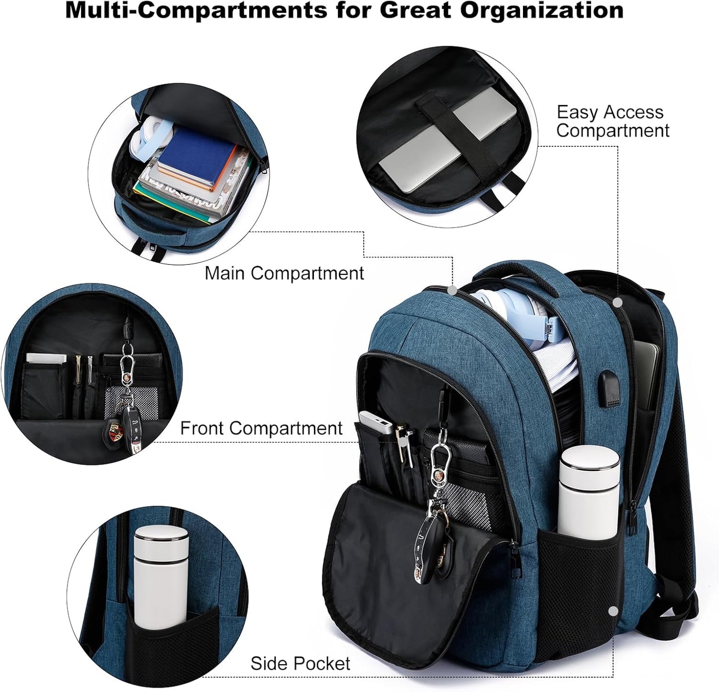 Backpack for Boys Men, School Backpack for Teens Girls, Lightweight Casual High School Bookbag, Daily-use Travel Laptop Backpack with USB Charging Port Fits 15.6 Inch Notebook