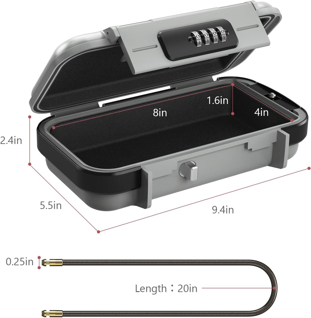 LOFICOPER Portable Safe Box, 4 Digit Combination Security Case, Waterproof Travel Lock Box, Small Beach Safe with Removable Chain, for Sports, Travel, Home, Office, Grey