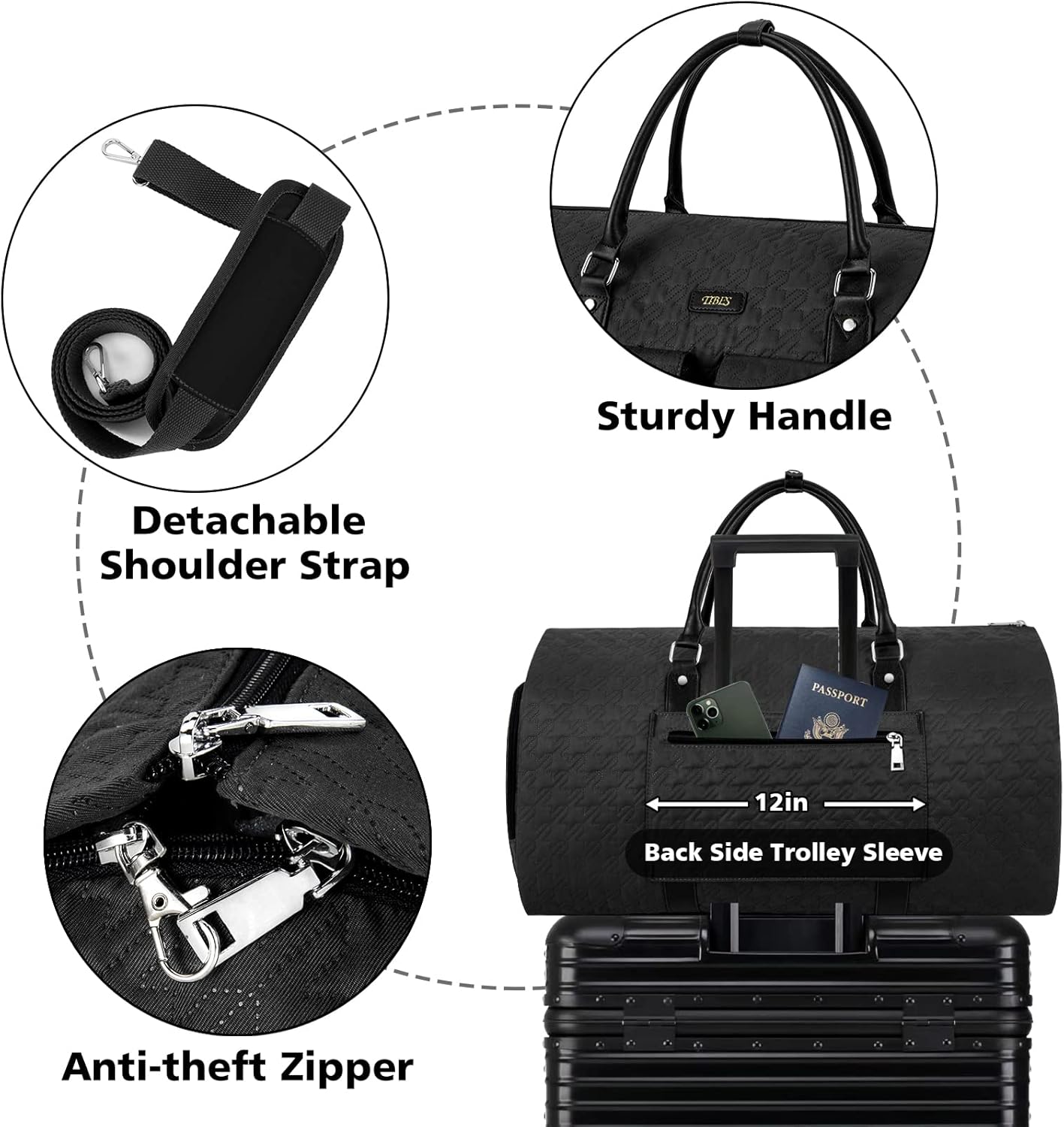 Garment Bag for Travel With Toiletry Bag Convertible Carry On Weekender Bag Large Travel Duffel Bags for Women 2 in 1 Hanging Suitcase Suit Travel Bags for Women & Men 3pcs Set (G-Black)
