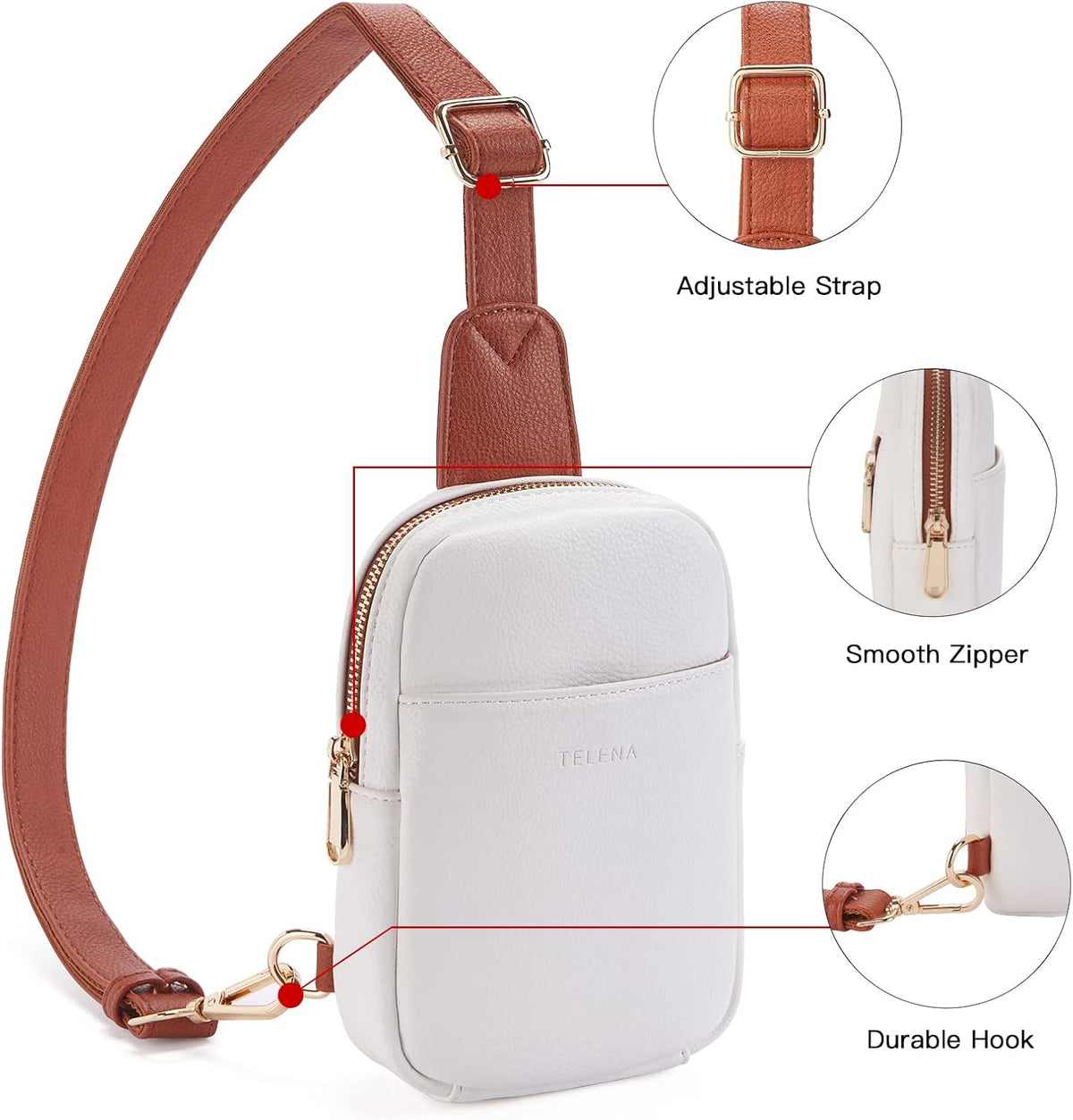 Telena Small Sling Bag for Women Leather Crossbody Fanny Packs Chest Bag for Women