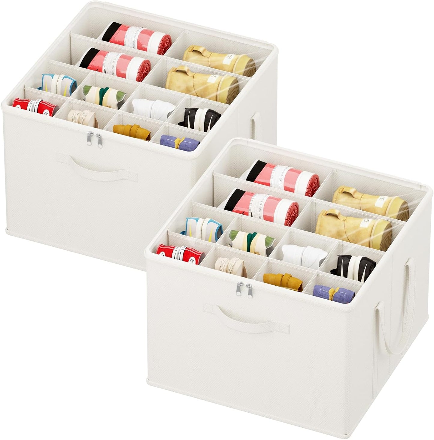 Lifewit Shoe Storage Organizer for Closet, Fits 12-16 Pairs, Large Shoe Box Storage Containers with Clear Cover and Reinforced Handles,Foldable Storage Bins Fits for Boots Heels Sneakers,2 Pack White