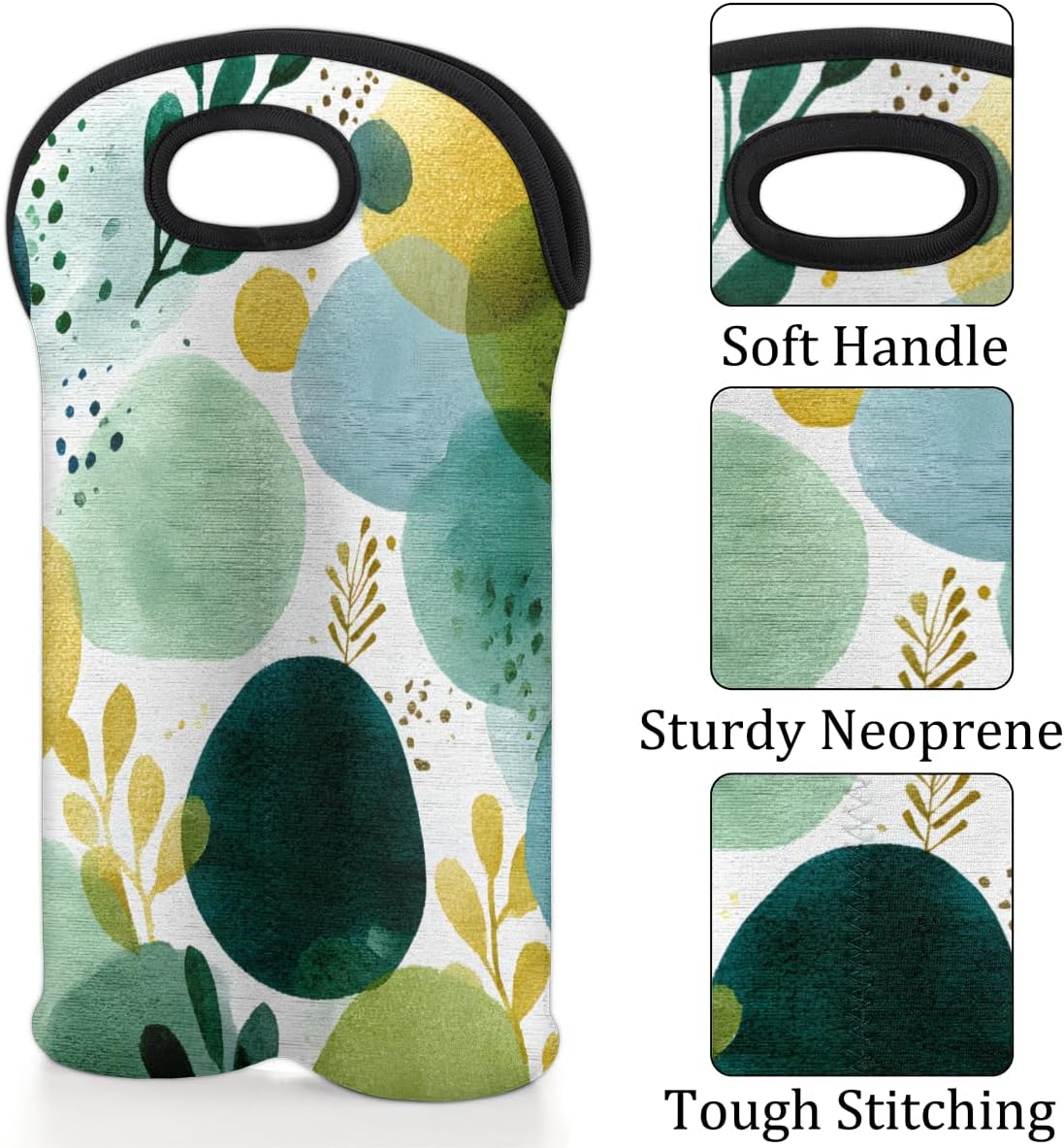 Neoprene Wine Tote, Bottle Carrier Gag Insulating Neoprene Thicker, Insulated Wine Bag for Travel Holds Two Bottles, Bottle Carrier Bags Protect the Bottles, Green Dots