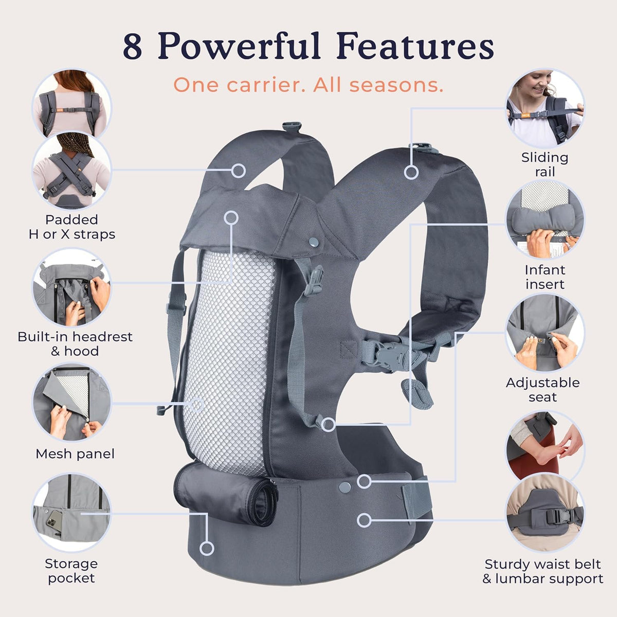 Beco 8 Baby Carrier from Newborn to Toddler (7-45lbs) - All in 1 Hybrid Front, Hip and Backpack Style Carrier with Breathable, Cooling Mesh - Boho Rainbow