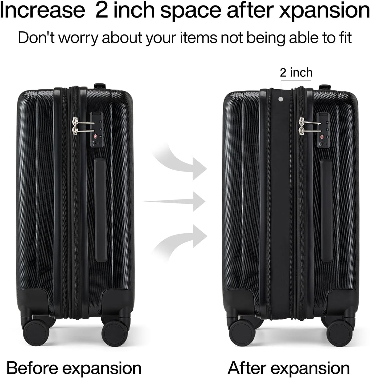 Hanke Expandable Hard Shell Luggage Sets 2 piece Carry on Luggage with Wheels Suitcases Lightweight Checked Travel Luggage Rolling Large Suitcase Travel Luggage Bag Woman Men 20/29 Inch(Jet Black)
