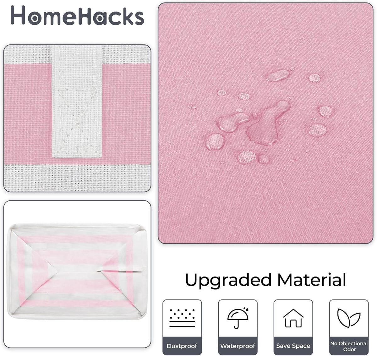 HomeHacks 2 Pack Large Laundry Baskets, Waterproof, Freestanding Laundry Hampers, Collapsible Clothes Hamper with Reinforced Handles in Laundry, College Dorm, Bathroom, Bedroom (Pink, 125Lx2)