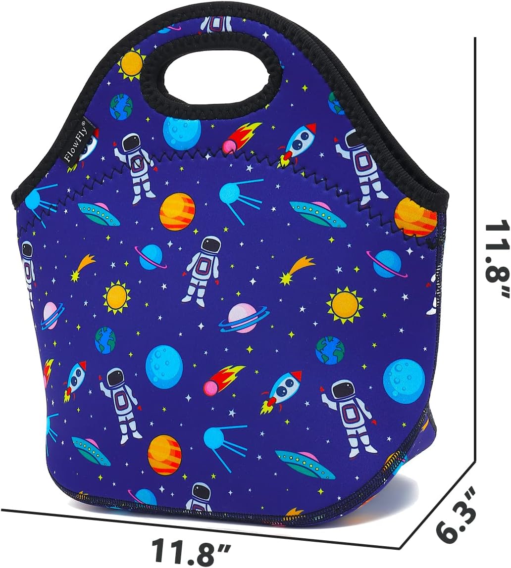 FlowFly Neoprene kids Lunch box Insulated Soft Bag Mini Cooler Thermal Meal Tote Kit for Boys, Girls,Men,Women,School,Work, Office, Astronaut