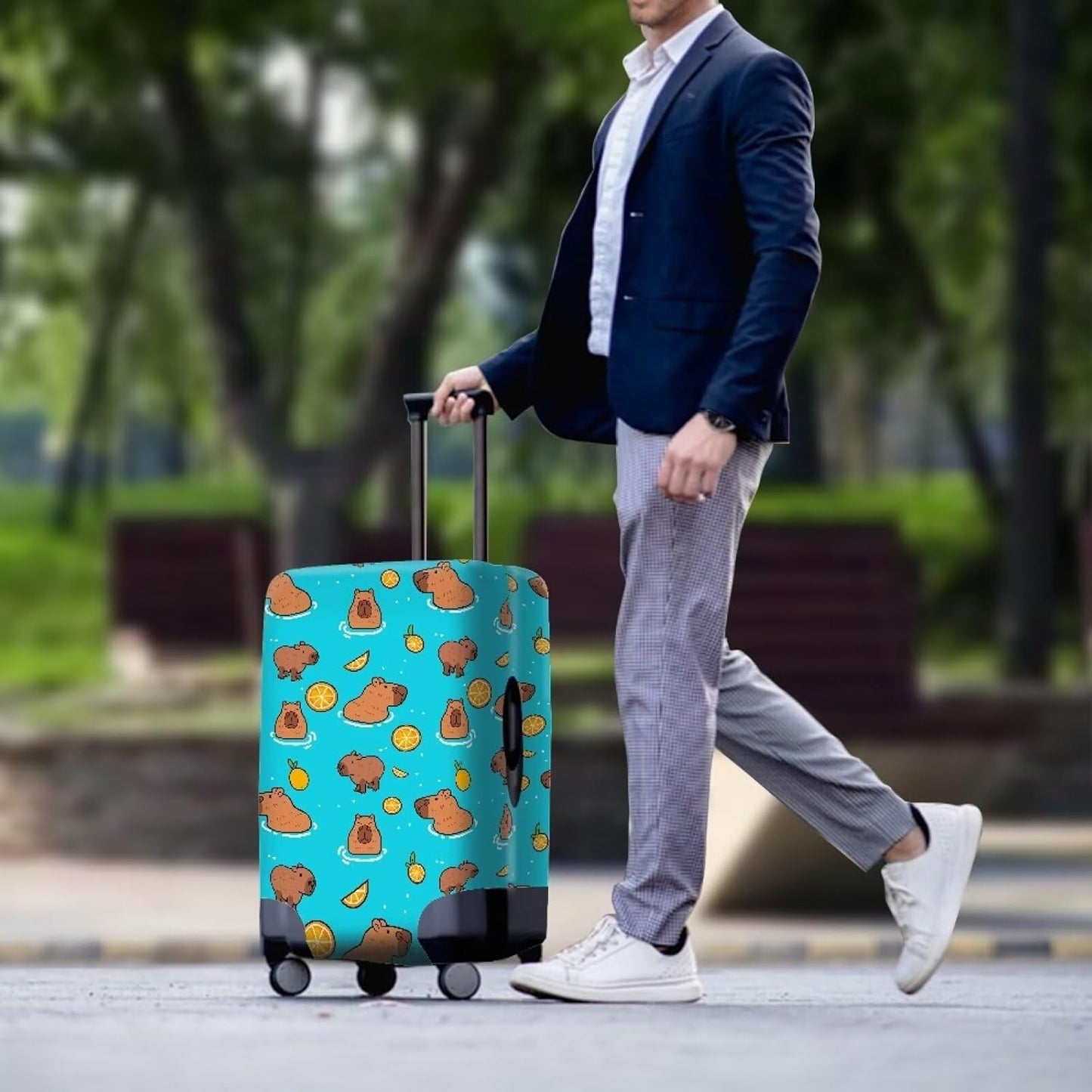 Capybara Suitcase Cover Elastic Luggage Covers for Suitcase Fit 18-21 Inch, Zip Closure Baggage Case Anti-Scratch Luggage Covers Protector Cute Cartoon Animal Baggage Cover