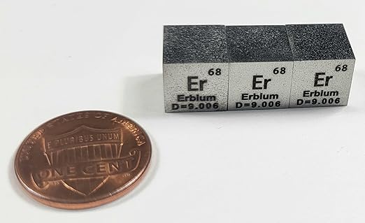 0.39" 10mm Erbium Metal Cube Er up to 99.9% Pure Periodic Table Element Engraved Density Collection Science Education Display Block Cube + Acrylic Case Box - 1PC