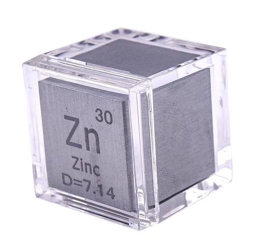 1" 25.4mm Zinc Metal Cube Zn up to 99.9% Pure Periodic Table Element Engraved Density Collection Science Education Display Block Cube + Acrylic Case Box - 1PC