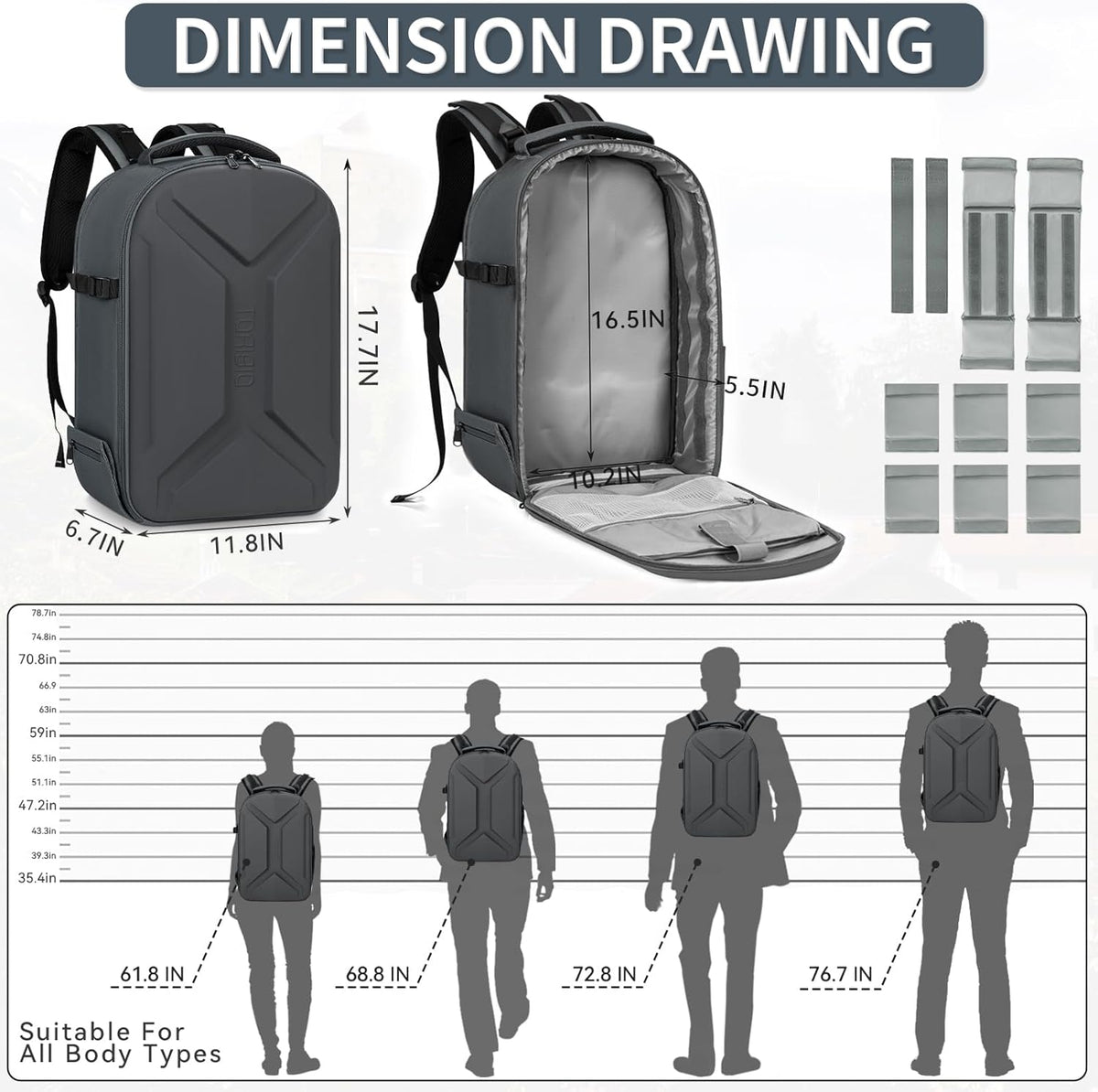 TORIBIO Camera Backpack, Hardshell DSLR Photography Camera Bag, Waterproof Hard Shell Camera Case with Tripod Holder & 15.6" Laptop Compartment Compatible with Canon/Nikon/Sony/DJI Mavic Drone