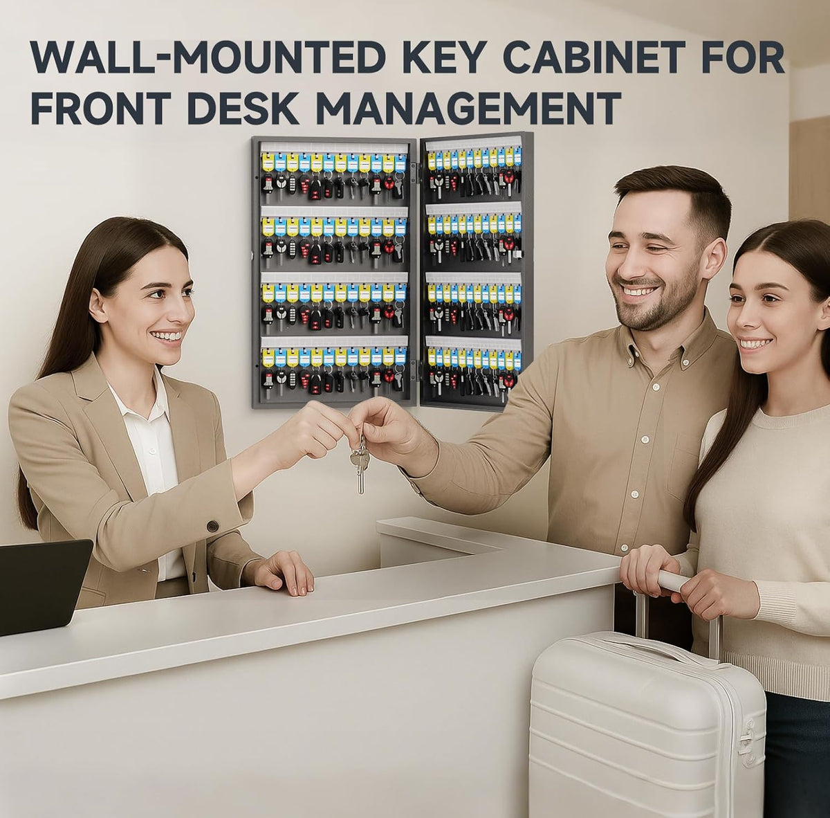 WeHere Key Lock Box Wall Mount(96 Keys), Key Cabinet Security Combination Lockbox with Key Tags, Digital Code Key Storage Lockbox,APP Key Management System for Valets, Hotels, House