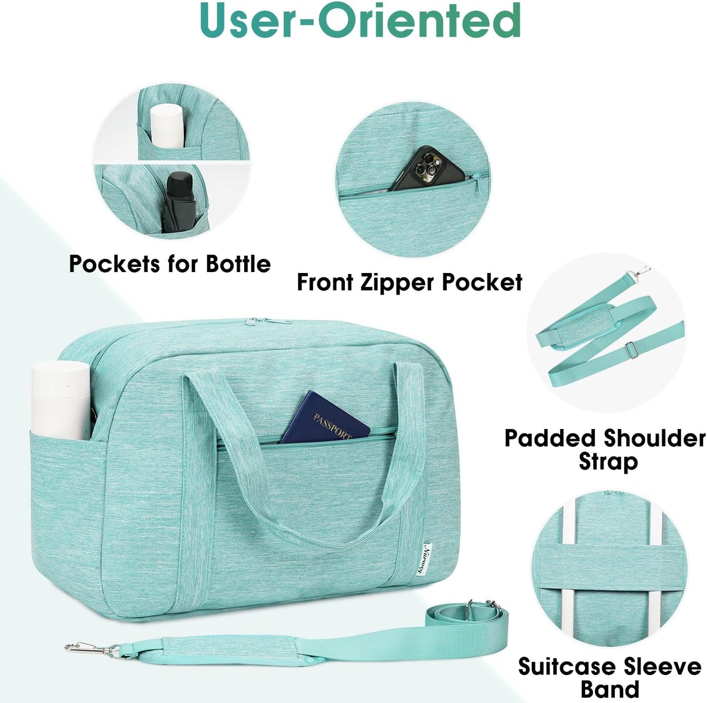 Narwey 18" Carry on Bag with Laptop Compartment 14 Inch Travel Duffel Bag for Spirit Airlines Personal Item Bag Overnight Weekender Bag with Wet Pocket for Women and Men (Mint Green)
