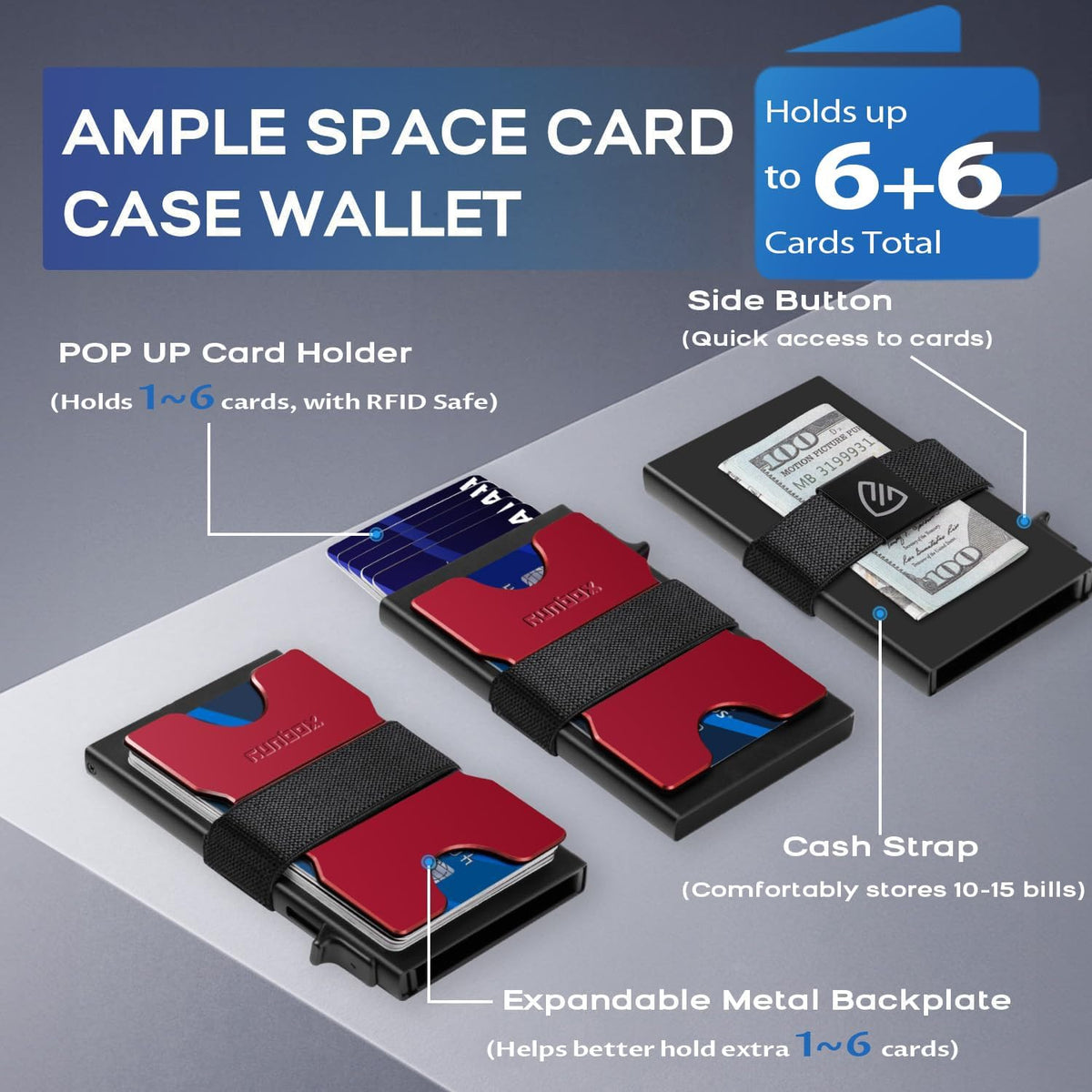 Mens Business Card Holder, Slim Card Wallet for Men and Women, Minimalist RFID Blocking Wallet with Pop-Up Function, Thin Design, Metal Cases Holds 6+6 Cards, Gifts for Men, Men's Accessories