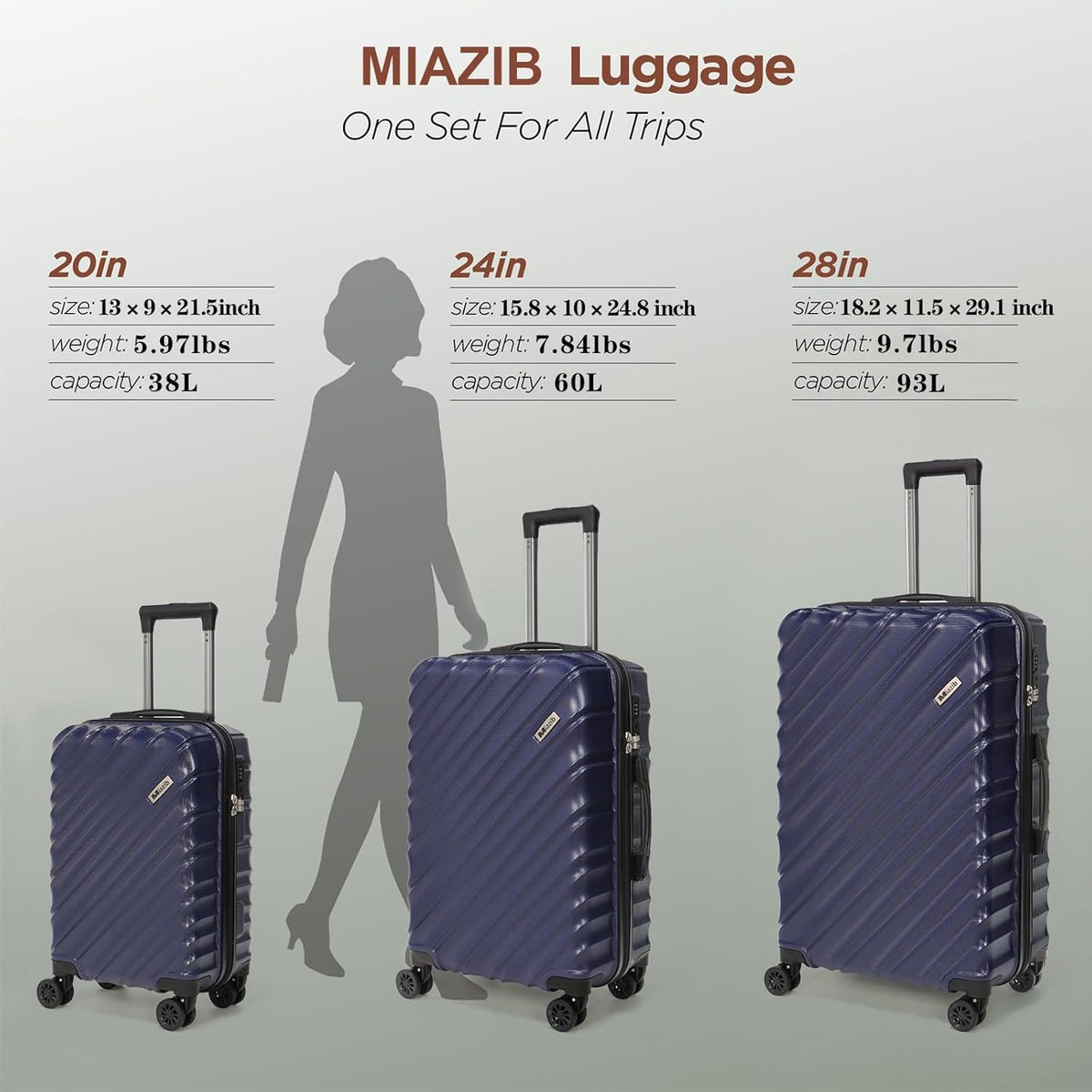 Luggage Sets Suitcases with Wheels Suitcase set Hardshell Luggage sets Clearance Luggage sets with TSA Lock 20/24/28 Inch Luggage Lightweight Suitcases with Wheels (Navy Blue)