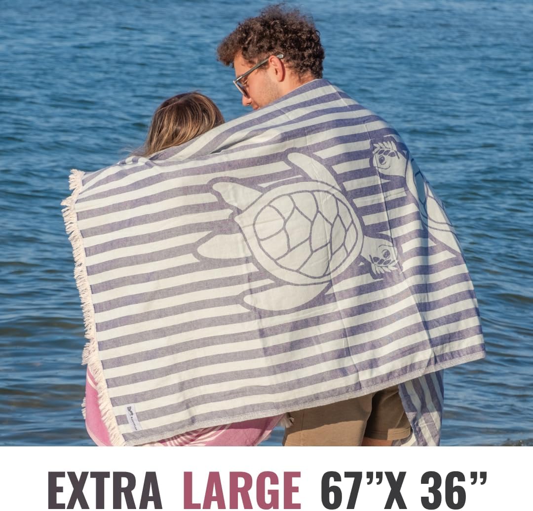 Turkish Beach Towel - 100% Organic Cotton - Soft, Quick-Dry, Sand Proof, Prewashed - Lightweight & Oversized for Beach, Pool, Yoga, Bath, Travel, Gym, Throw - Aegean (Turquoise)