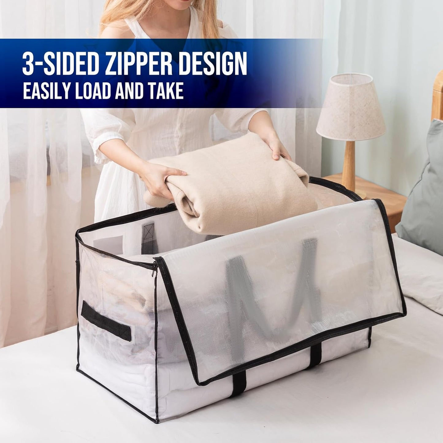 TAILI Extra Large Moving Bags, 6 Pack Clear Heavy Duty Totes For Storage with Visible Window, Wrap Around Handles, Storage Bags for Space Saving, Alternative to Moving Boxes