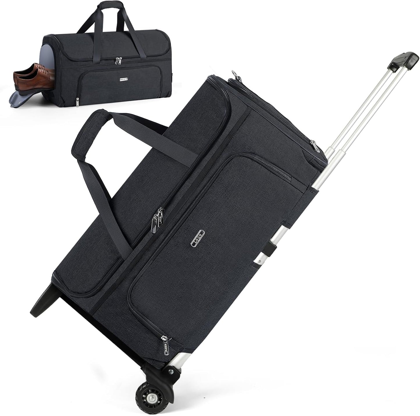 Garment Bags with Wheels, Garment Convertible Weekender Bags, Large Carry On Garment Bags for Travel, Duffle Bag Garment Bag (Black, Large)