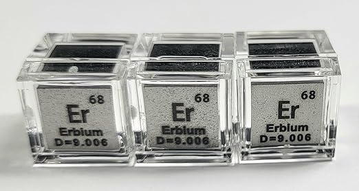 0.39" 10mm Erbium Metal Cube Er up to 99.9% Pure Periodic Table Element Engraved Density Collection Science Education Display Block Cube + Acrylic Case Box - 1PC