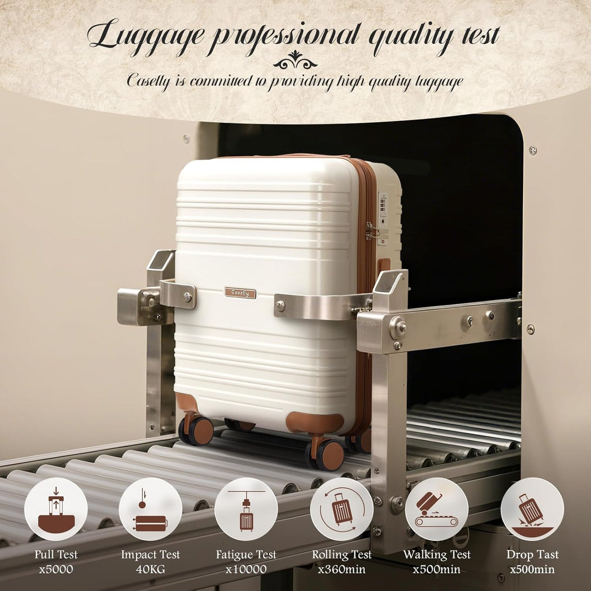 Luggage Sets with spinner wheels, PC+ABS Hard Shell Travel Luggage,Lightweight Carry-on suitcases with TSA Lock,YKK Zippers (Beige, 5 piece sets(20/24/28/DB/TB))