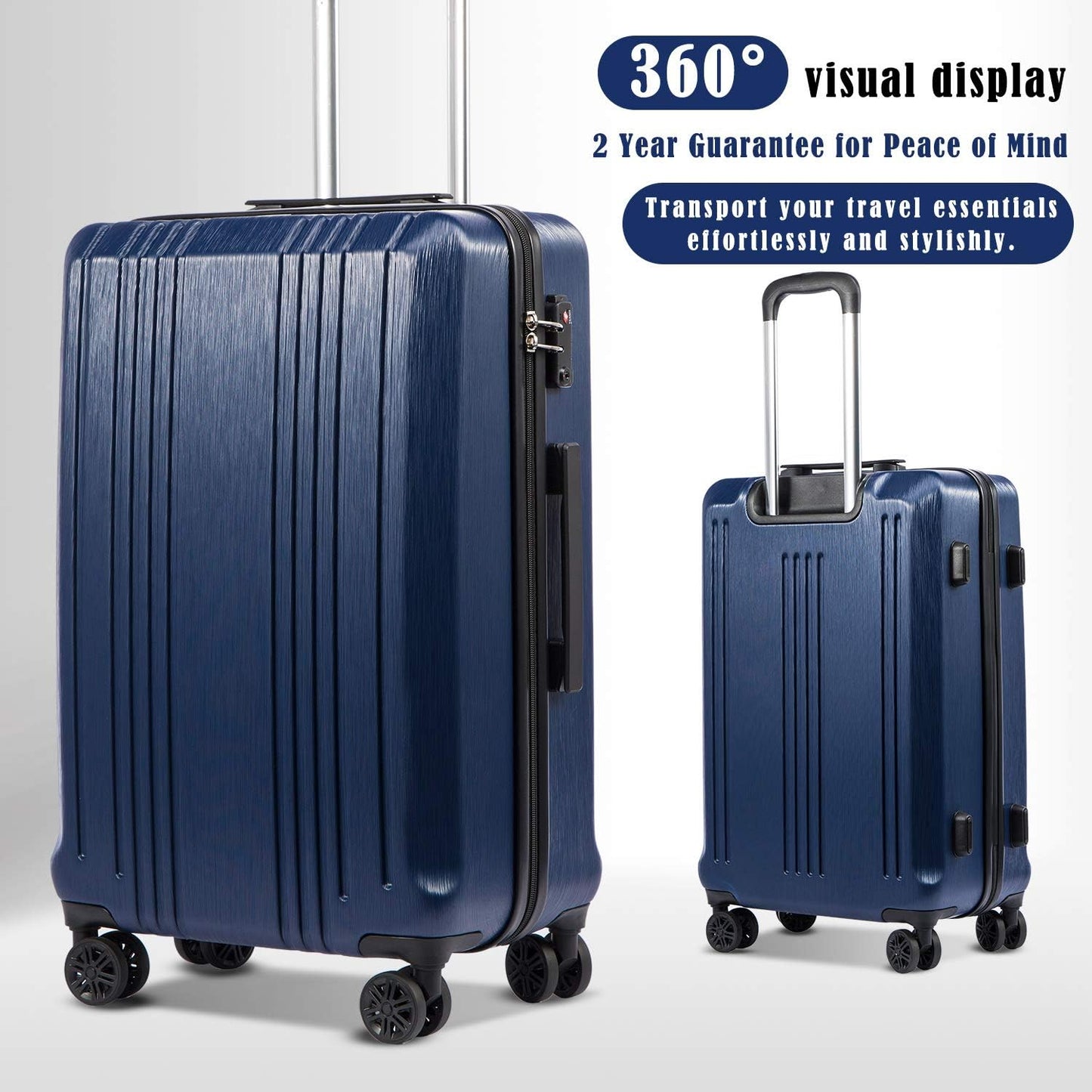 Coolife Luggage Expandable(only 28") Suitcase PC+ABS with TSA Lock Spinner 20in 24in 28in (navy, L(28IN))