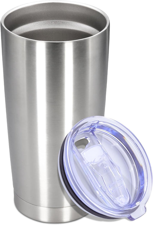 20 oz Tumbler with lid Double Wall Vacuum Insulated Tumblers Stainless Steel Coffee Mug Travel Coffee Tumbler Powder Coated Tumbler Cup Keep Hot&Cold - (Stainless 1 Pack)