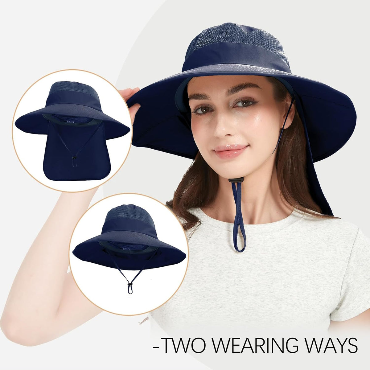 Fishing Hat Breathable Wide Brim Sun Hats with Neck Flap Bucket Hat Outdoor Safari Hat for Men Women UPF 50+ Sun Protection