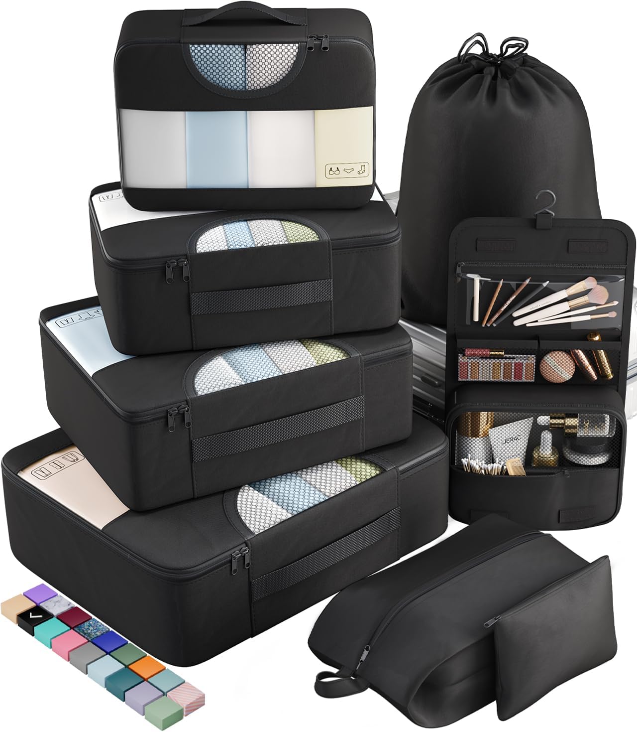 Veken 10 Set/8 Set Packing Cubes for Travel Essentials, Suitcase Organizer Bags in 4 Sizes, Carry-On Luggage Accessories with Large Laundry & Toiletry Bag, Must-Have for Airplane, Road Trip & Camping