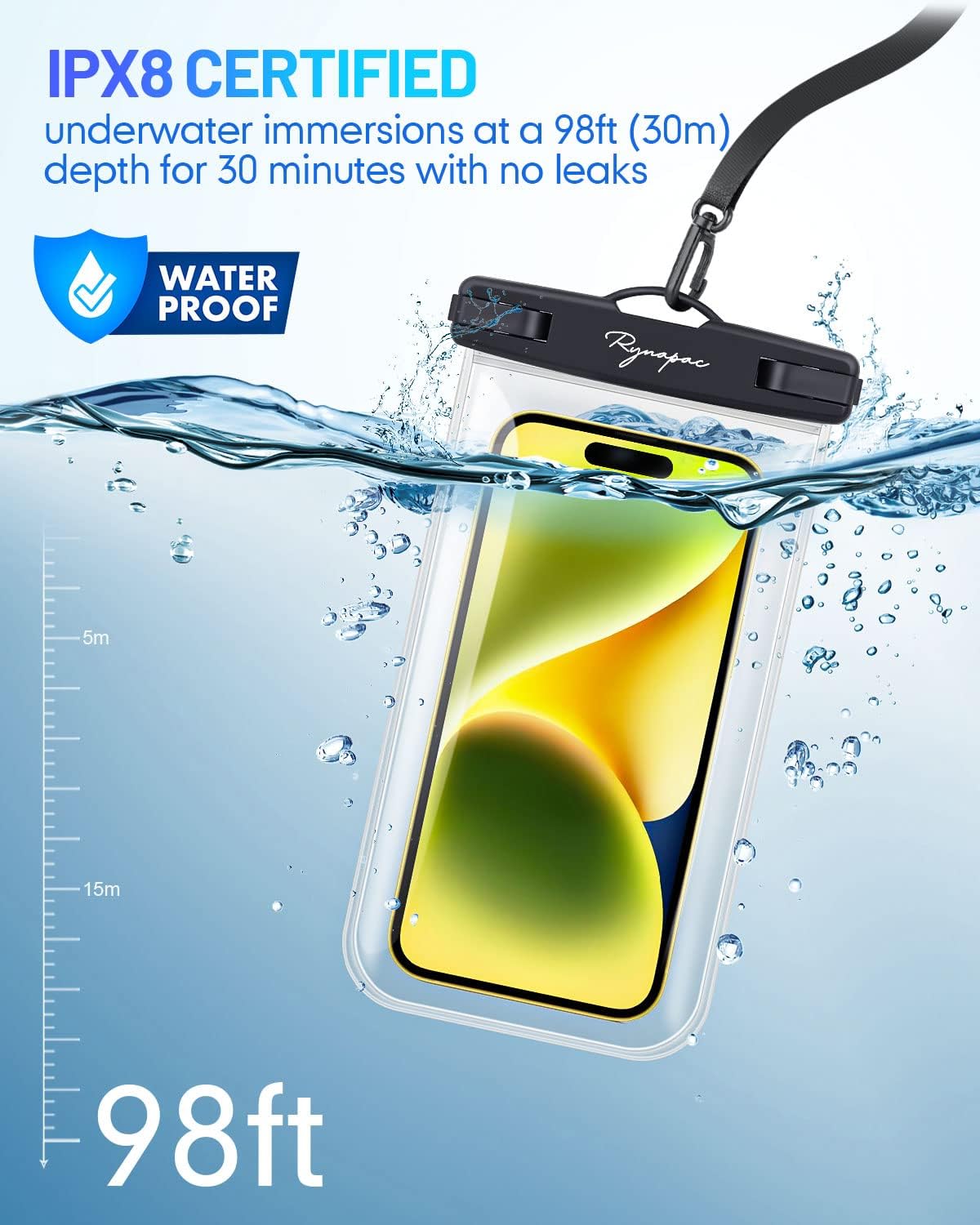 Waterproof Phone Pouch Bag - 7.5in Water Proof Cell Phone Case for Beach Travel Must Haves, Waterproof Phone Holder with Lanyard for iPhone 16 15 14 Pro Max Galaxy S24+ Pixel 8 Pro, Cruise Essentials