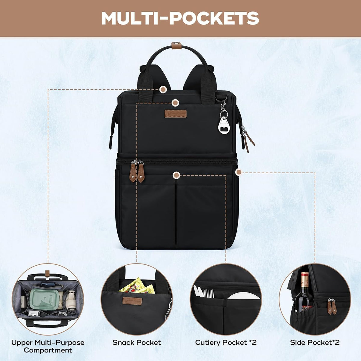 Maelstrom Cooler Backpack, 36 Cans Insulated Backpack Cooler, Soft Leakproof Double Deck Cooler Bag, Lightweight Lunch Backpack for Men & Women,Perfect for Beach Travel, Camping & Work-Black
