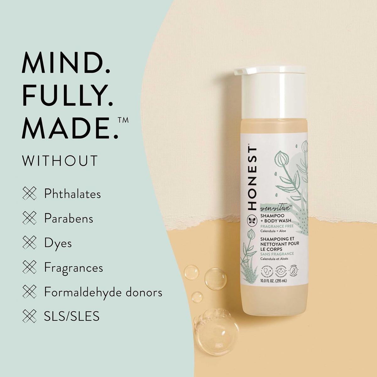 The Honest Company 2-in-1 Cleansing Shampoo + Body Wash for Sensitive Skin | Gentle for Baby | Naturally Derived, Tear-free, Hypoallergenic | Fragrance Free, 10 fl oz