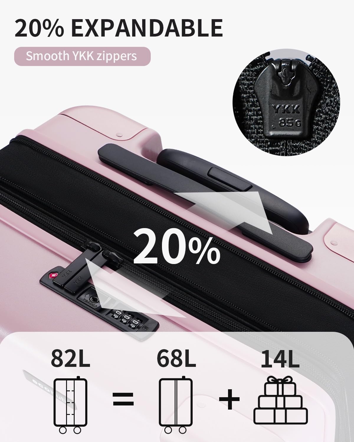ECOHUB Hardside Expandable Carry On Luggage, Recycled PC 24" Rolling Luggage 26x16x11 Airline Approved with Spinner Wheels & TSA Lock, Lightweight Hardshell Travel Suitcase, 24inch Carry-on Pink