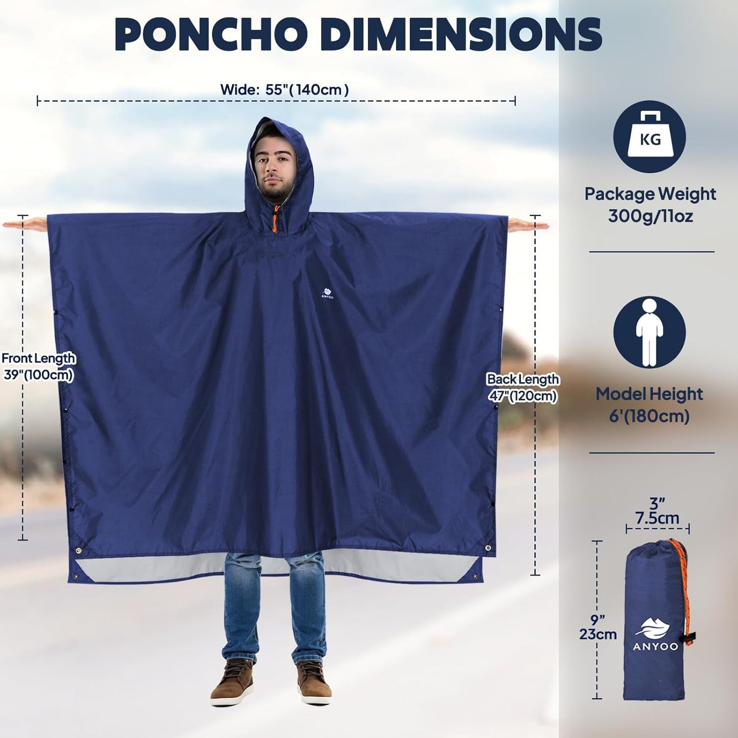 ANYOO Hooded Rain Poncho for Adults Waterproof Lightweight Rain Coat for Men Women Reusable Rain Jacket for Emergency Outdoor