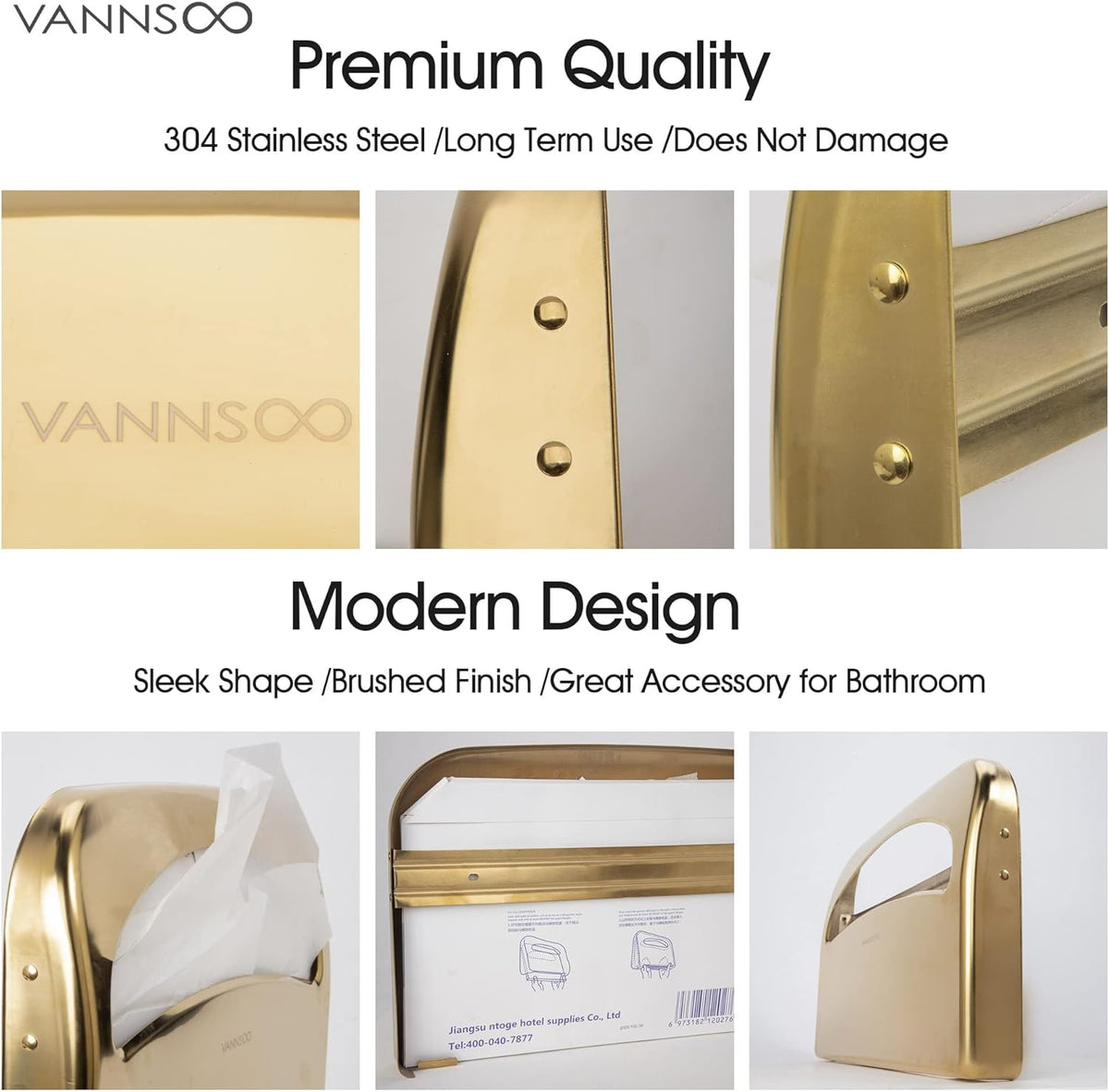 Toilet Seat Cover Dispenser - Stainless Steel Wall Mount Toilet Seat Cover Holder for Commercial Bathroom, 250 Single or Half Fold Seat Covers Capacity (Gold)