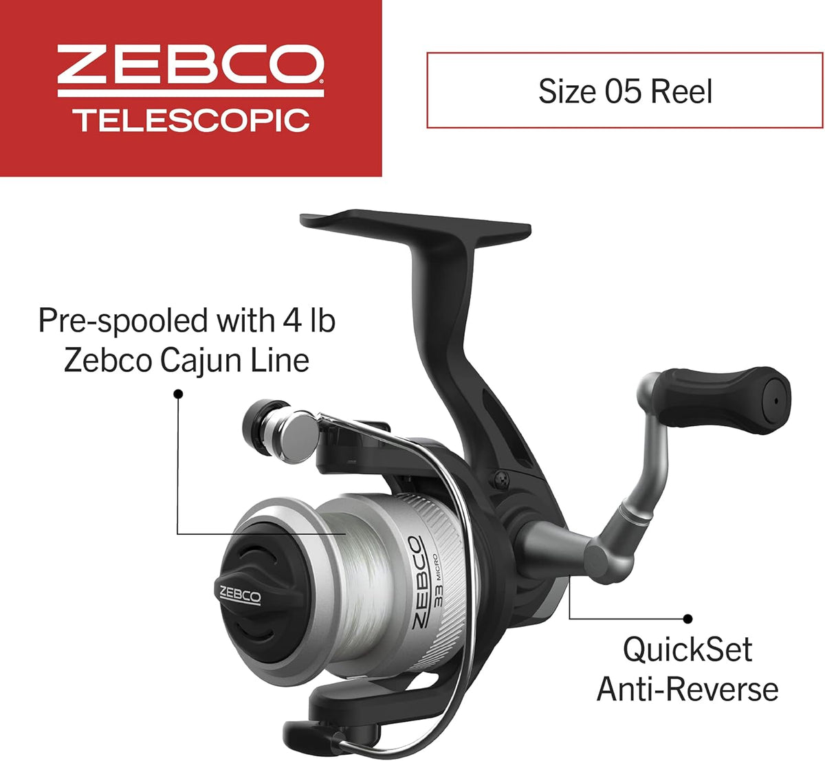 Zebco 33 Spinning Reel and Telescopic Fishing Rod Combo