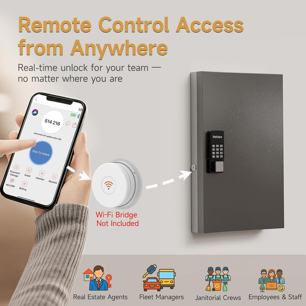 72 Key Cabinet Organizer,Metal Key Lock Box Wall Mount use OTP Technology Unlock,Fixed Password/Bluetooth Unlock, App Remotely Generates Pin Codes Without Internet,Great for Key Hook & Storage