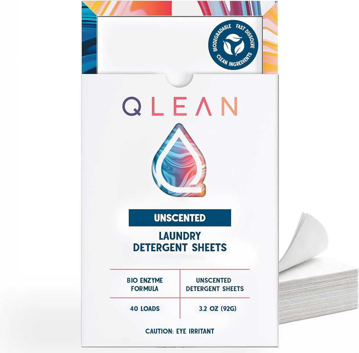 QLEAN Laundry Detergent Sheets (Travel Size 40 Loads) – Travel Laundry Detergent Sheets for Sensitive Skin, Unscented Fragrance Free Eco-Friendly Laundry Soap, HE & Standard Washer Safe, Stain Remover