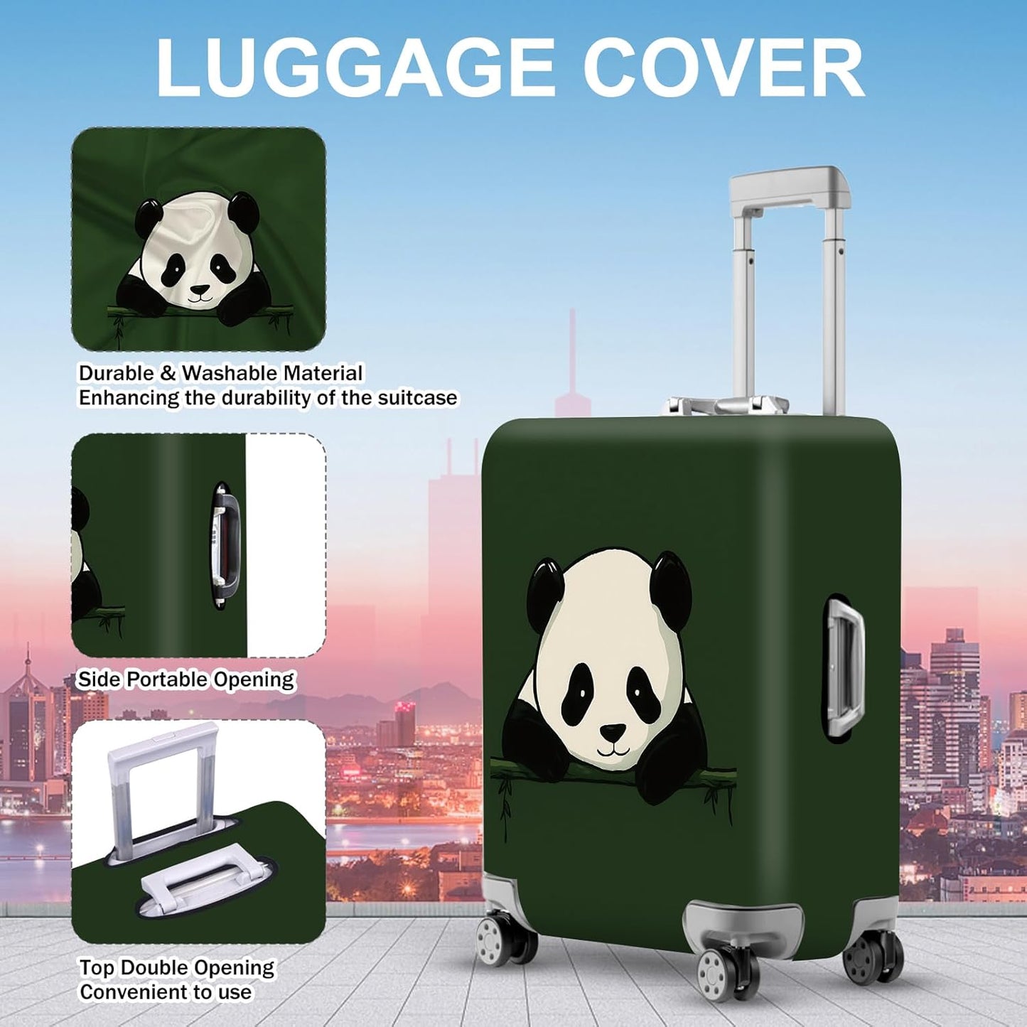 ANNA QUEEN Panda Luggage Cover, Cute Panda Design Suitcase Protector, Stretchable Washable Travel Sleeve for 28-30 Inch Luggage