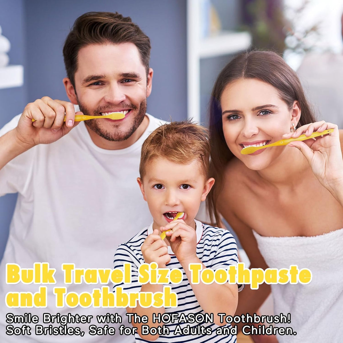HOFASON Disposable Toothbrushes with Toothpaste Pack of 300, Yellow Hollow Travel Toothbrush Set with 5g Toothpaste Individually Wrapped Toothpaste Bulk for Homeless, Nursing Home, Shelter, Hotel