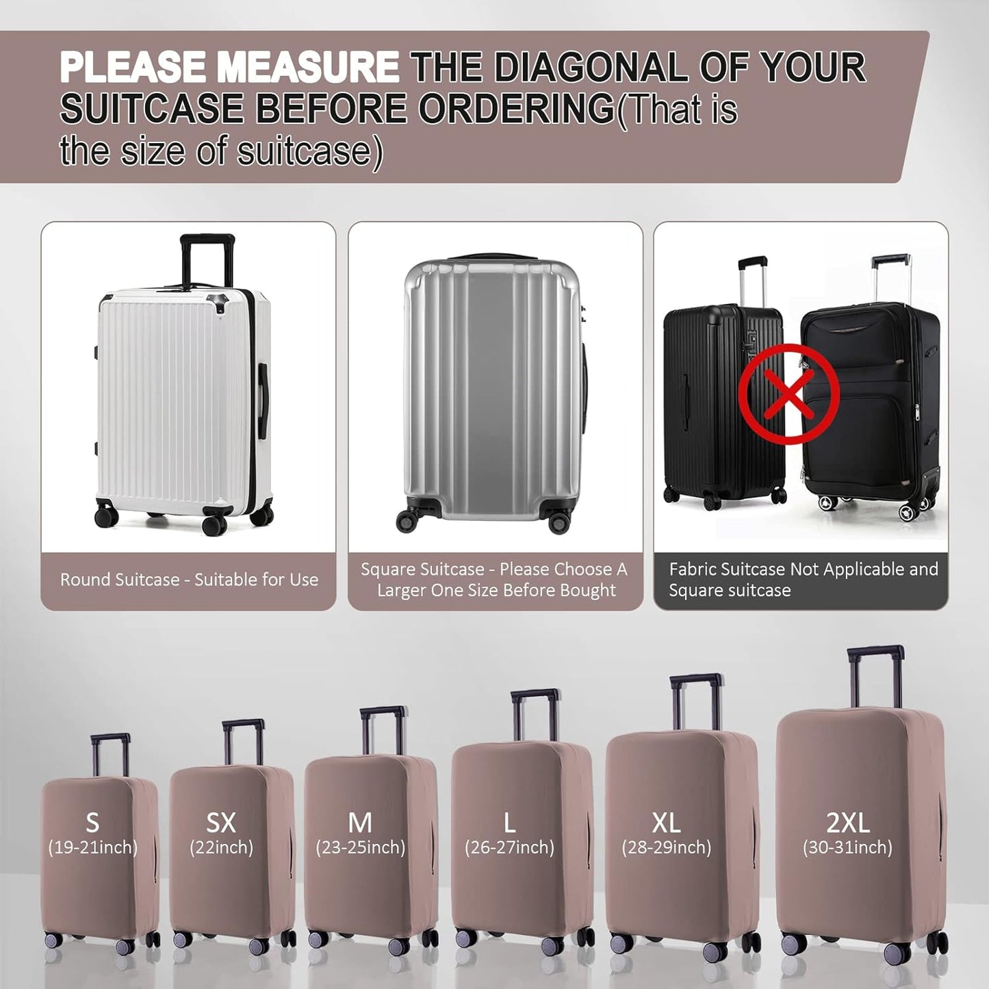 Travel Luggage Cover Suitcase Protector Scratch-Resistant Fit 19-31 Inch Suitcase, Not Included Suitcase (Khaki, 2XL(30-31 inch))