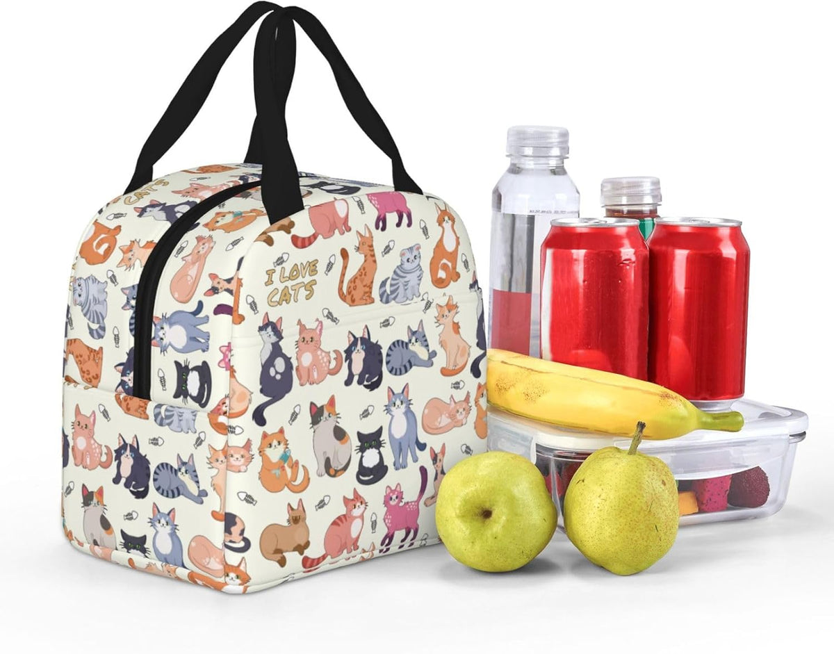 Cute Cat Lunch Box Kitten Lunch Bag Insulated Reusable Lunch Tote Bag Cooler Tote Bag for Men Women