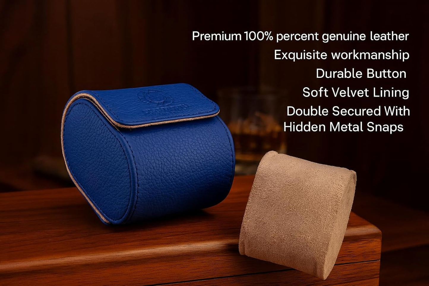 Genuine Napa Leather Watch Roll Travel Case for 3 Watches - Travel Watch Rolls and Leather Watch Display Cases with Velvet Interior - Watch Storage Organizer Men's (Blue - Single)