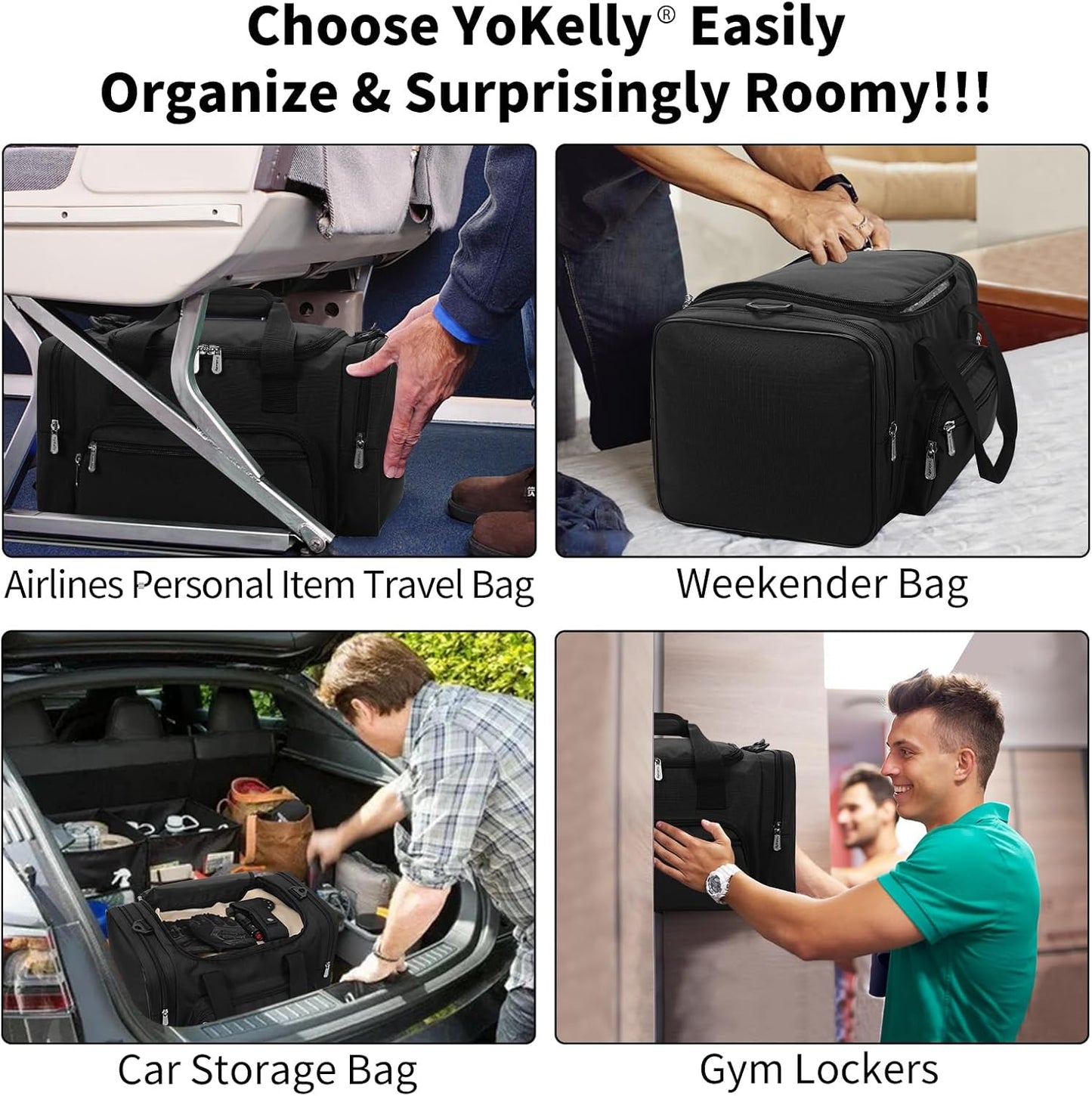 Small Duffel Bag 17 inch Carry On Weekender Bag for Travel Gym Sport (17x10x9 in) - Black