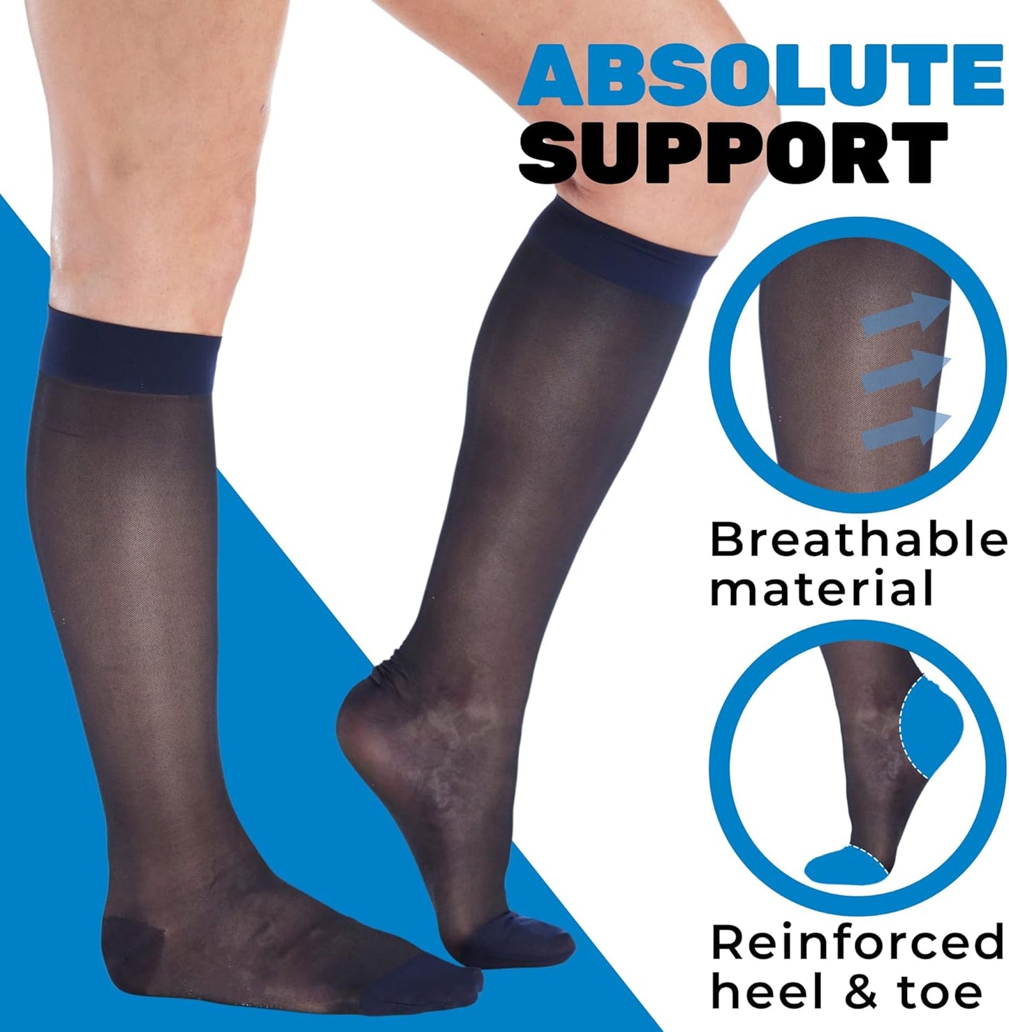 (3 Pairs - Closed Toe) Made in USA - Sheer Compression Stockings for Women 15-20mmHg - Womens Compression Socks for Circulation during Travel, Airplane, Sport, Athletic - Navy, X-Large - A101NV4-3