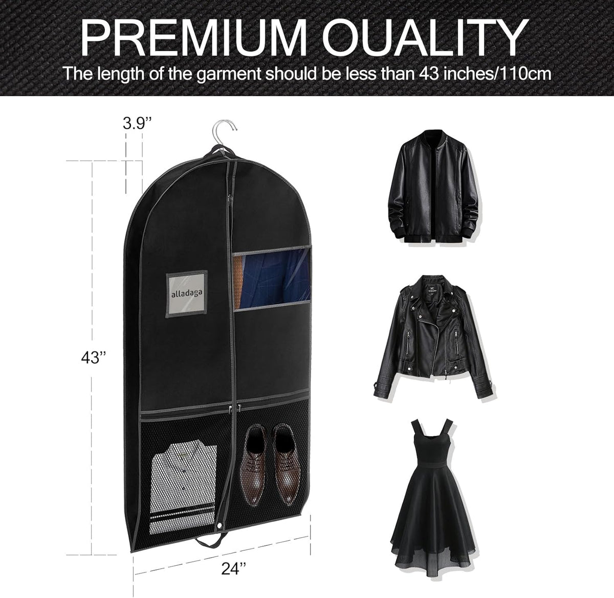 3 Pack 43" Garment Bags for Travel and Storage, Suit and Dress Bags with Duffle Design, Ideal for Hanging Clothes, Blazers, Dresses, Coats, and Wardrobes