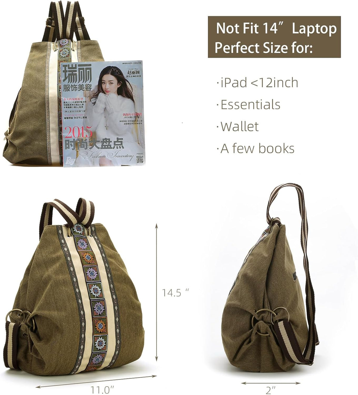 Goodhan Women Canvas Backpack Daypack Casual Shoulder Bag, Vintage Heavy-duty Anti-theft Travel Backpack